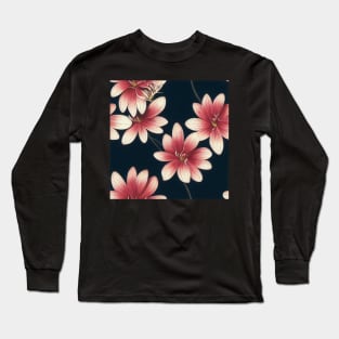 Floral Seamless Tile Design - Pink Flowers Long Sleeve T-Shirt